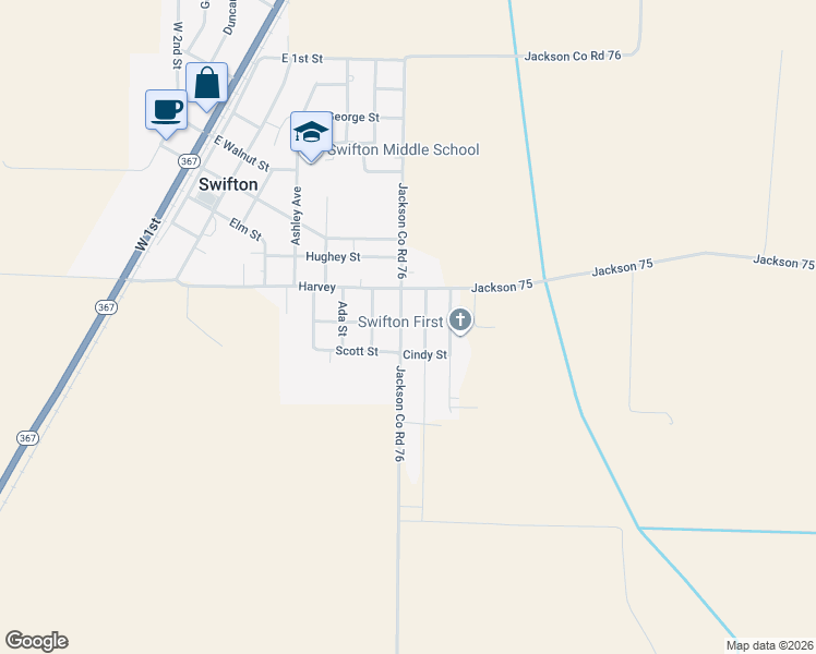 map of restaurants, bars, coffee shops, grocery stores, and more near 400 State Highway 224 in Swifton