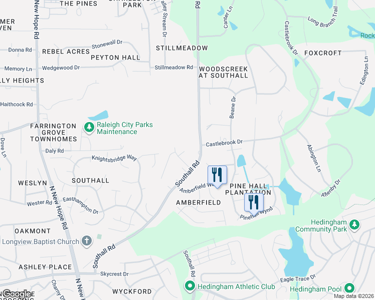 map of restaurants, bars, coffee shops, grocery stores, and more near 3112 Marbletree Court in Raleigh