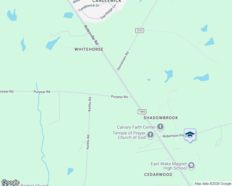 map of restaurants, bars, coffee shops, grocery stores, and more near 3005 Puryear Road in Knightdale