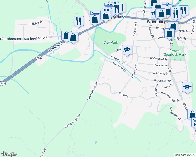 map of restaurants, bars, coffee shops, grocery stores, and more near 100 South Ridge Drive in Woodbury