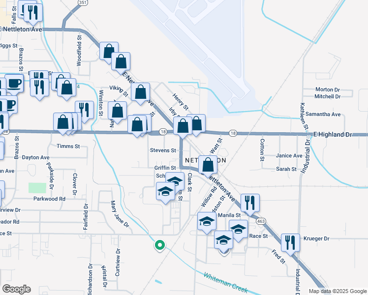 map of restaurants, bars, coffee shops, grocery stores, and more near 3908 Stevens Street in Jonesboro