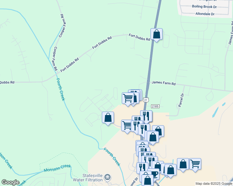 map of restaurants, bars, coffee shops, grocery stores, and more near 119 Future Way in Statesville