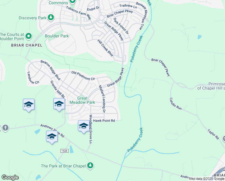 map of restaurants, bars, coffee shops, grocery stores, and more near 24 Monarch Trail in Chapel Hill