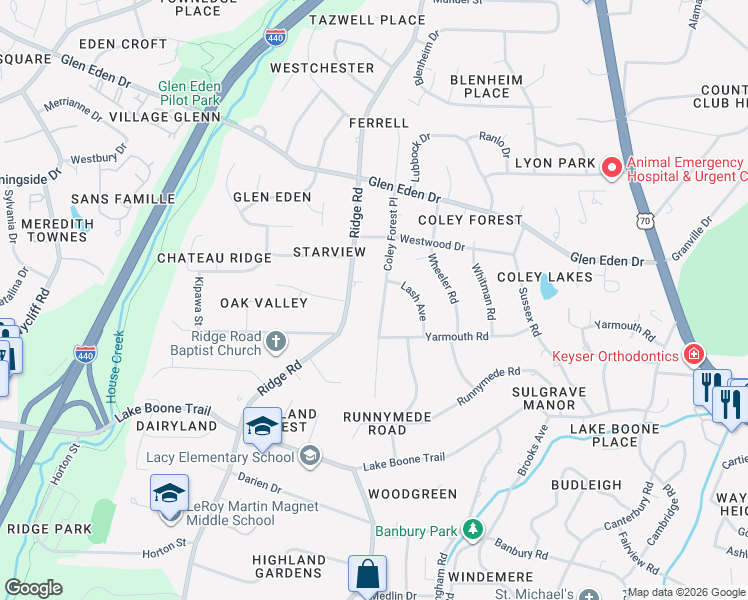 map of restaurants, bars, coffee shops, grocery stores, and more near 2217 Coley Forest Place in Raleigh