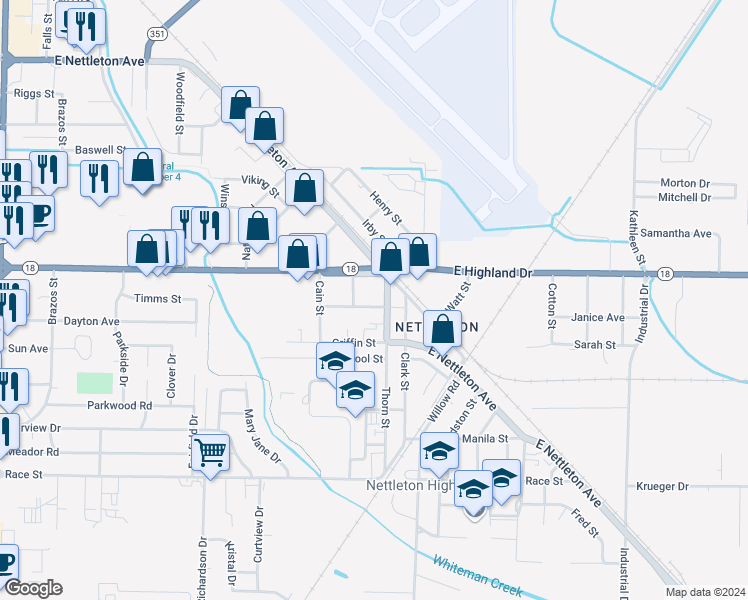 map of restaurants, bars, coffee shops, grocery stores, and more near 3908 Stevens Street in Jonesboro