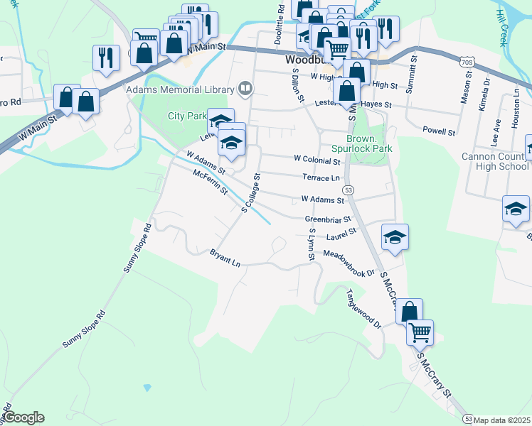 map of restaurants, bars, coffee shops, grocery stores, and more near 321 Greenbriar St in Woodbury