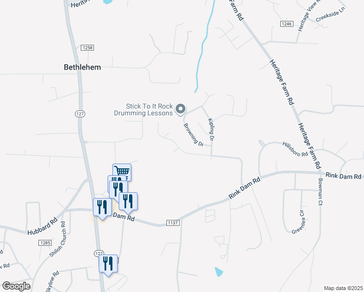 map of restaurants, bars, coffee shops, grocery stores, and more near 420 Wittenburg Springs Drive in Taylorsville