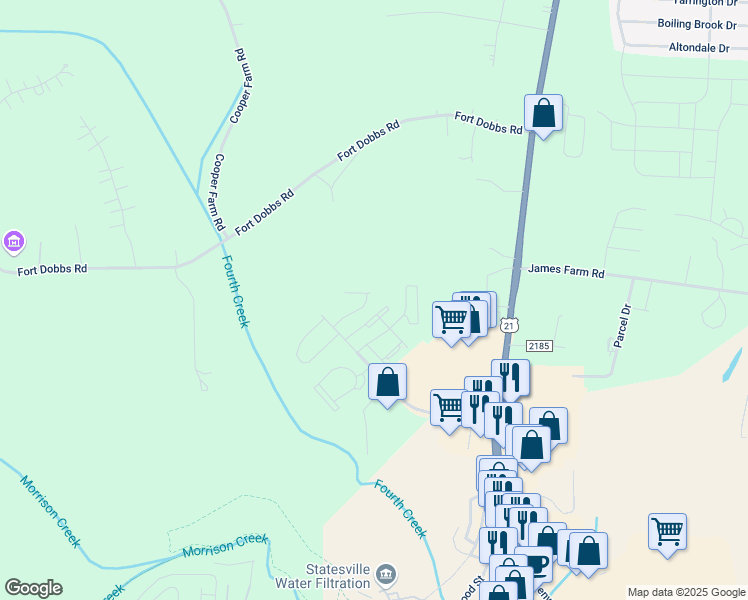 map of restaurants, bars, coffee shops, grocery stores, and more near 132 Redstone Lane in Statesville