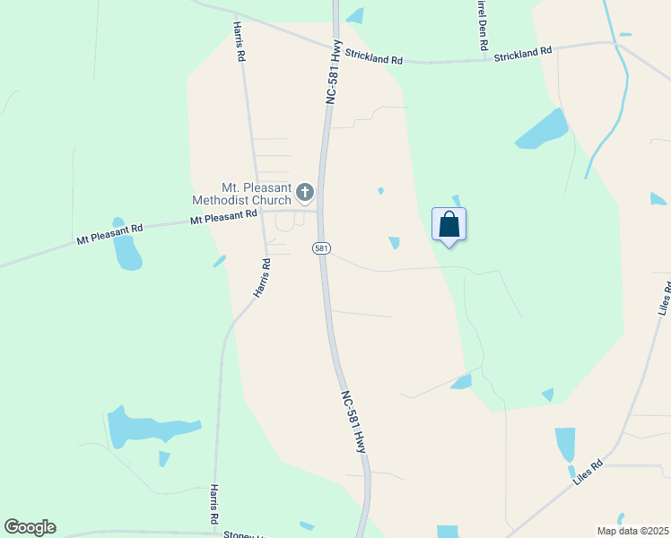 map of restaurants, bars, coffee shops, grocery stores, and more near 9589 North Carolina 581 in Bailey