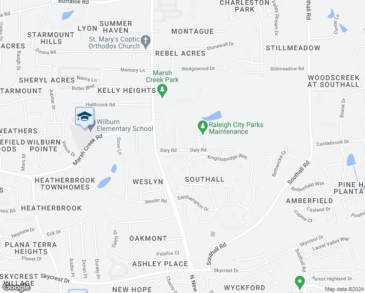 map of restaurants, bars, coffee shops, grocery stores, and more near 2605 Andover Glen Road in Raleigh