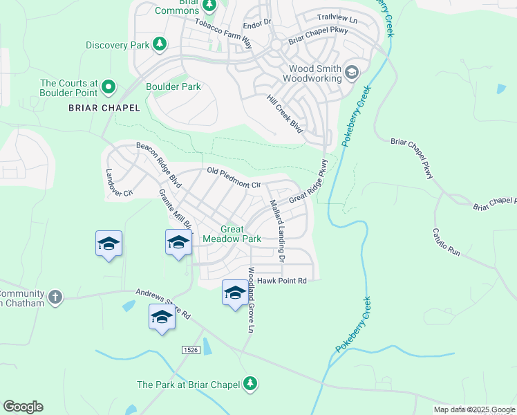 map of restaurants, bars, coffee shops, grocery stores, and more near 2070 Great Ridge Parkway in Chapel Hill