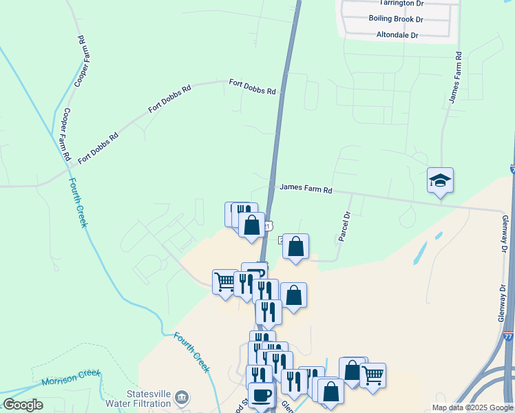 map of restaurants, bars, coffee shops, grocery stores, and more near 323 Turnersburg Highway in Statesville