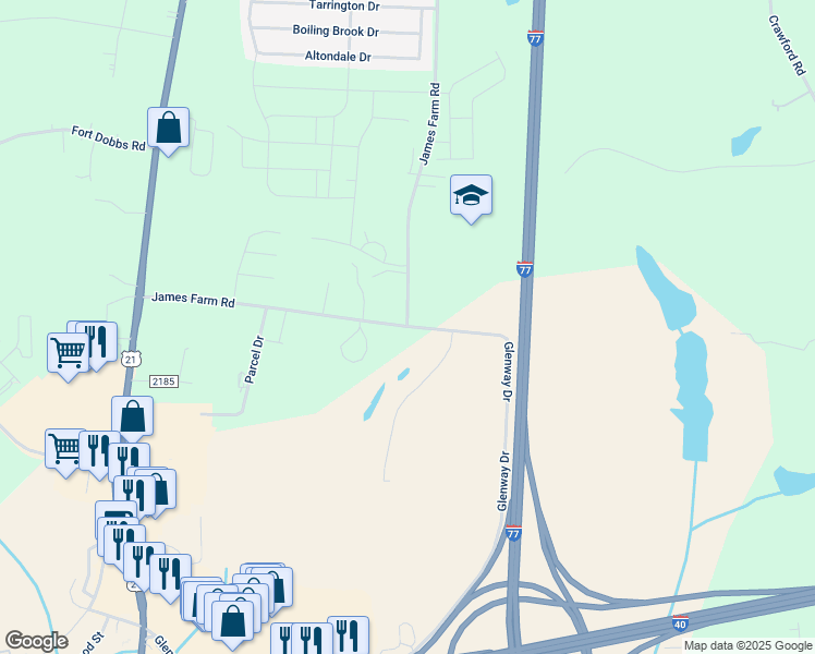 map of restaurants, bars, coffee shops, grocery stores, and more near 856 Glenway Drive in Statesville