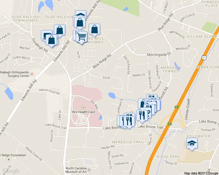 map of restaurants, bars, coffee shops, grocery stores, and more near 4199 Cross Creek Ct in Raleigh