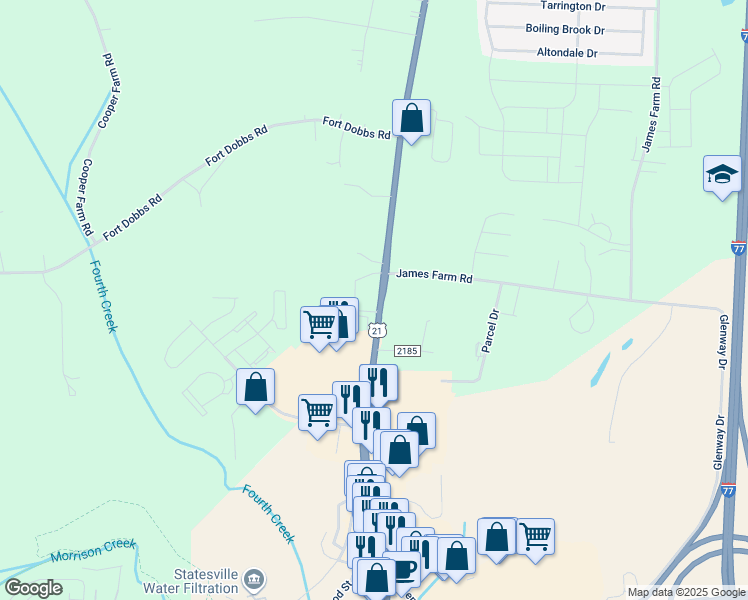 map of restaurants, bars, coffee shops, grocery stores, and more near 323 Turnersburg Highway in Statesville