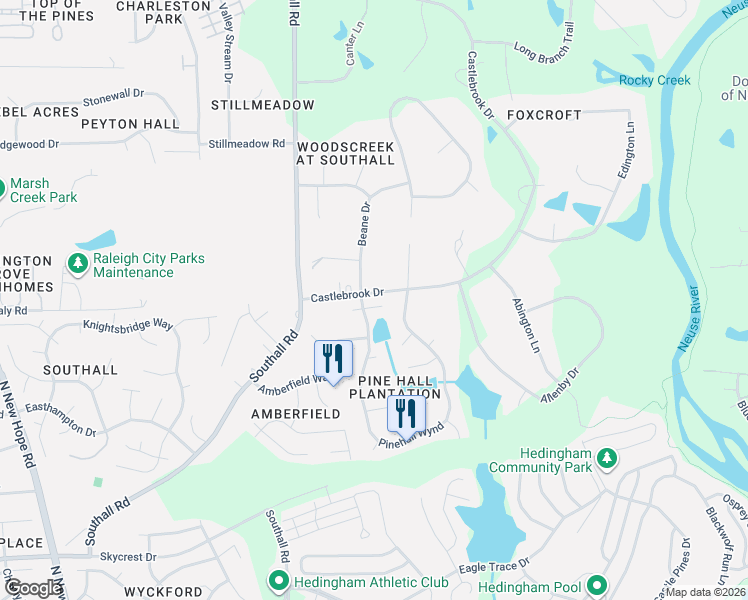 map of restaurants, bars, coffee shops, grocery stores, and more near 5208 Duckdown Court in Raleigh