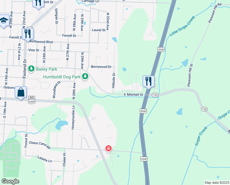 map of restaurants, bars, coffee shops, grocery stores, and more near 3413 East Mitchell Street in Humboldt