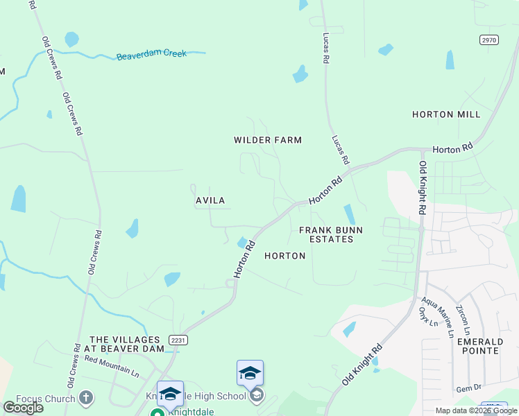 map of restaurants, bars, coffee shops, grocery stores, and more near 1709 Horton Road in Knightdale