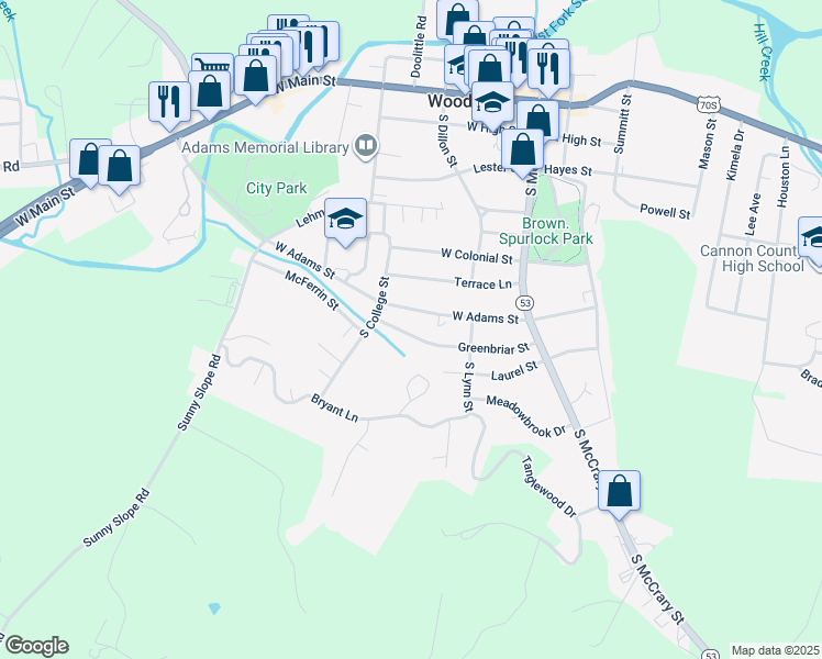map of restaurants, bars, coffee shops, grocery stores, and more near 321 Greenbriar Street in Woodbury
