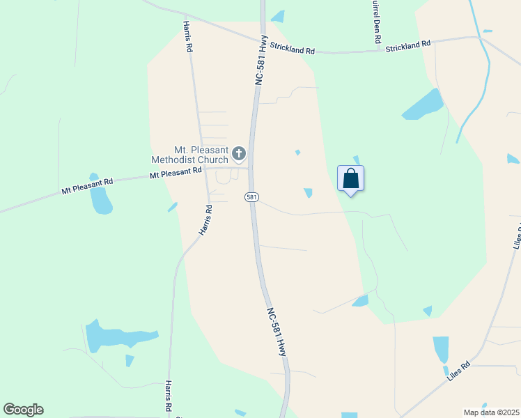 map of restaurants, bars, coffee shops, grocery stores, and more near 9589 North Carolina 581 in Bailey