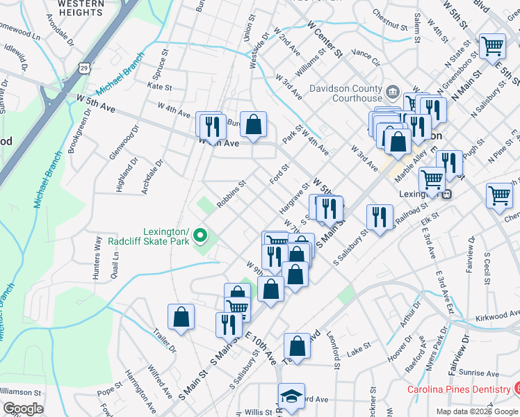 map of restaurants, bars, coffee shops, grocery stores, and more near 206 West 8th Avenue in Lexington