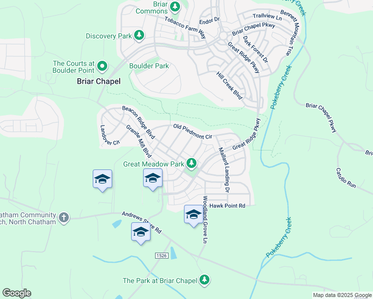 map of restaurants, bars, coffee shops, grocery stores, and more near 103 Shady Oak Trail in Chapel Hill