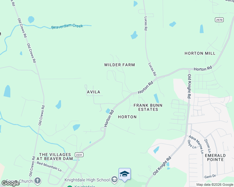 map of restaurants, bars, coffee shops, grocery stores, and more near 1709 Horton Road in Knightdale