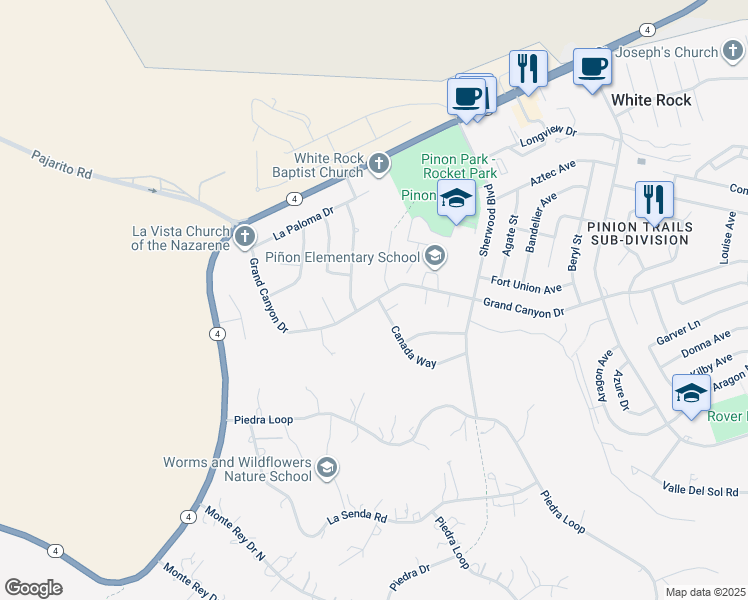 map of restaurants, bars, coffee shops, grocery stores, and more near 90 Grand Canyon Drive in White Rock