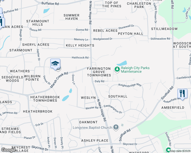 map of restaurants, bars, coffee shops, grocery stores, and more near 2811 Andover Glen Road in Raleigh