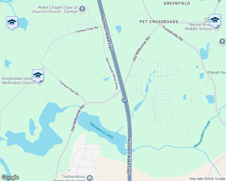 map of restaurants, bars, coffee shops, grocery stores, and more near 1513 McConnell Oliver Drive in Raleigh