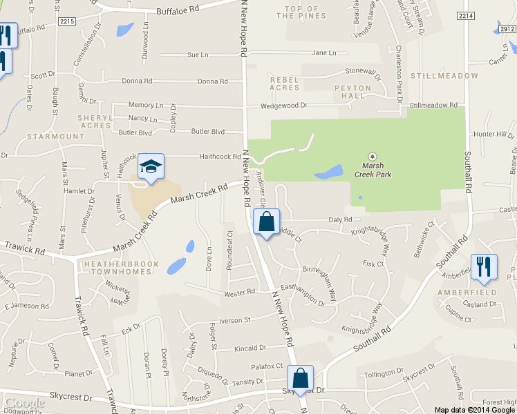 map of restaurants, bars, coffee shops, grocery stores, and more near 2811 Andover Glen Road in Raleigh