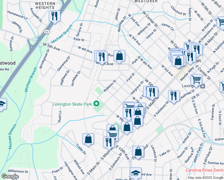 map of restaurants, bars, coffee shops, grocery stores, and more near 309 West 8th Avenue in Lexington