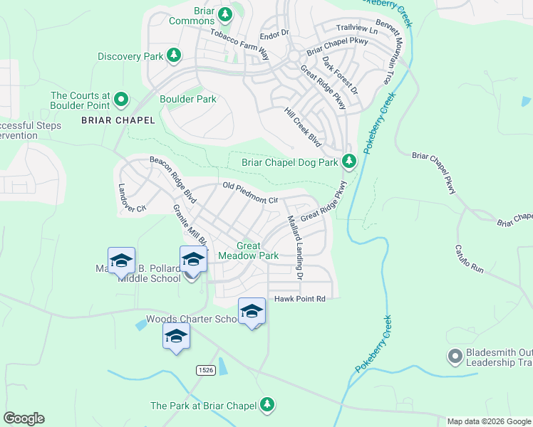 map of restaurants, bars, coffee shops, grocery stores, and more near 2070 Great Ridge Parkway in Chapel Hill