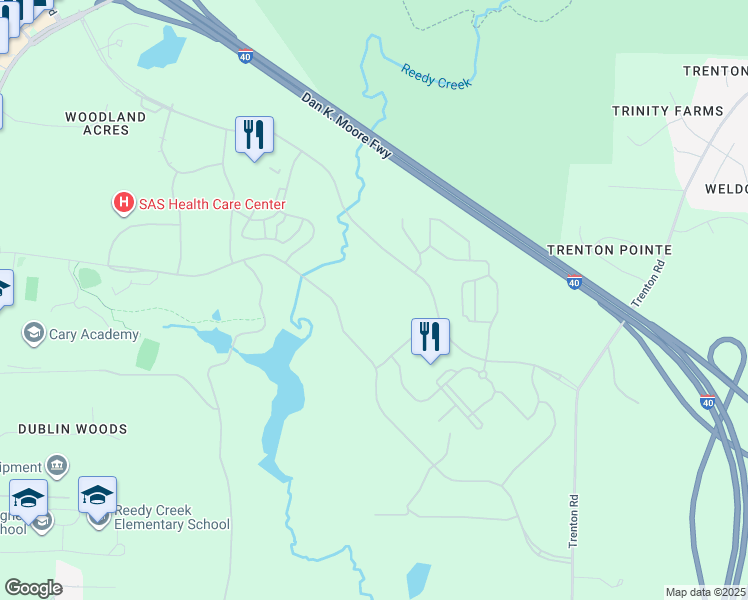 map of restaurants, bars, coffee shops, grocery stores, and more near 720 SAS Campus Drive in Cary
