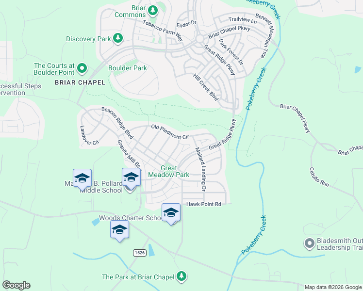 map of restaurants, bars, coffee shops, grocery stores, and more near 2070 Great Ridge Parkway in Chapel Hill