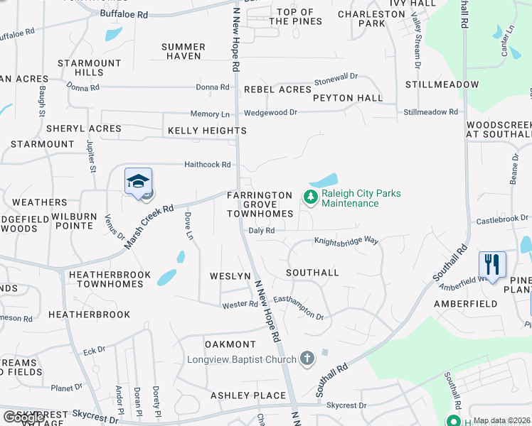 map of restaurants, bars, coffee shops, grocery stores, and more near 2711 Andover Glen Road in Raleigh