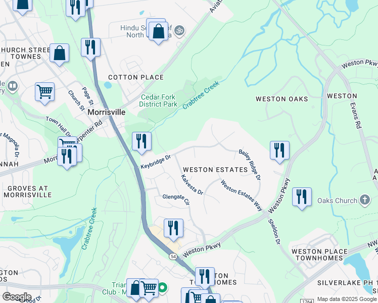 map of restaurants, bars, coffee shops, grocery stores, and more near 100 Bending Branch Court in Morrisville