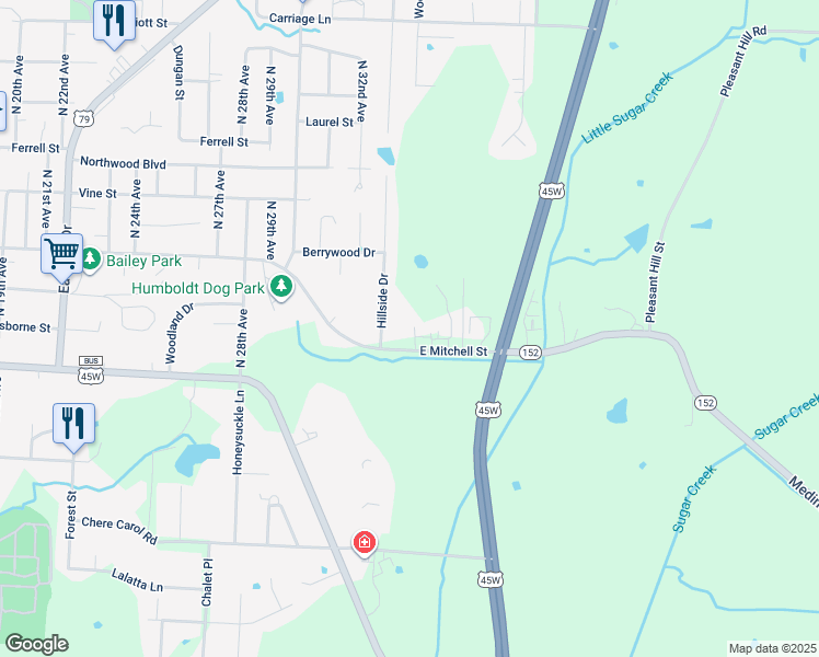 map of restaurants, bars, coffee shops, grocery stores, and more near 3413 East Mitchell Street in Humboldt