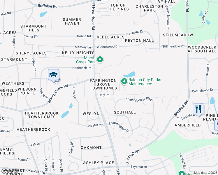 map of restaurants, bars, coffee shops, grocery stores, and more near 2735 Andover Glen Road in Raleigh
