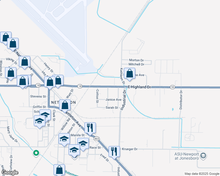 map of restaurants, bars, coffee shops, grocery stores, and more near 4503 East Highland Drive in Jonesboro