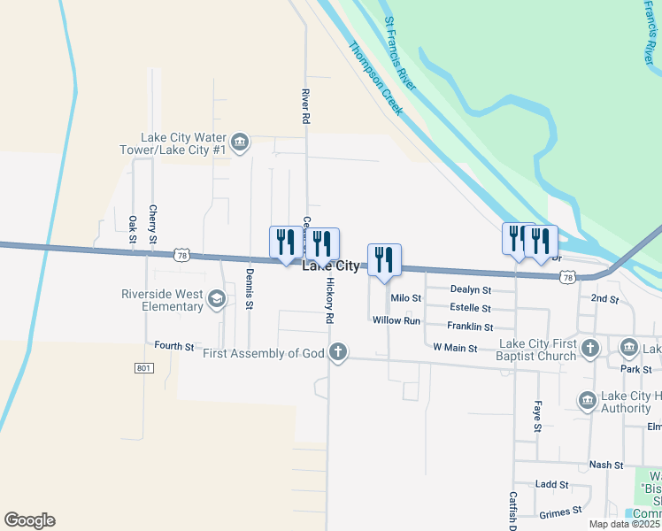 map of restaurants, bars, coffee shops, grocery stores, and more near in Lake City