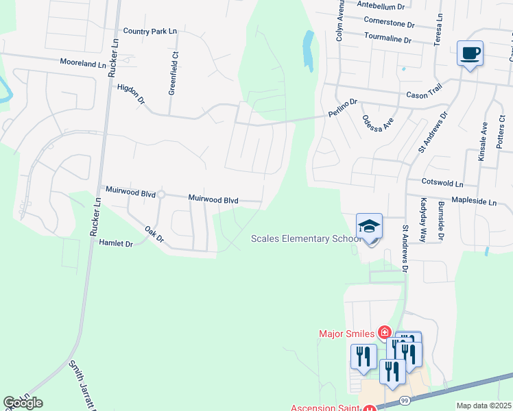 map of restaurants, bars, coffee shops, grocery stores, and more near 1929 Oak Drive in Murfreesboro