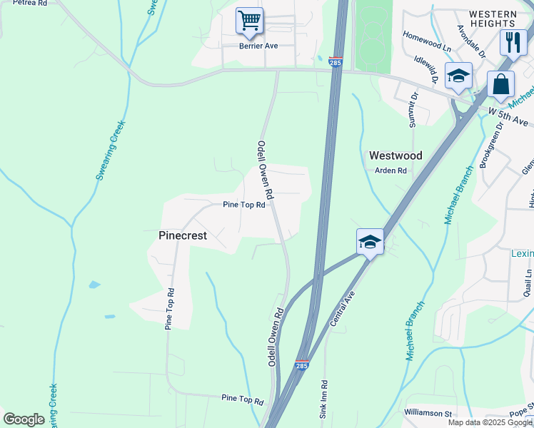 map of restaurants, bars, coffee shops, grocery stores, and more near 486 Odell Owen Road in Lexington
