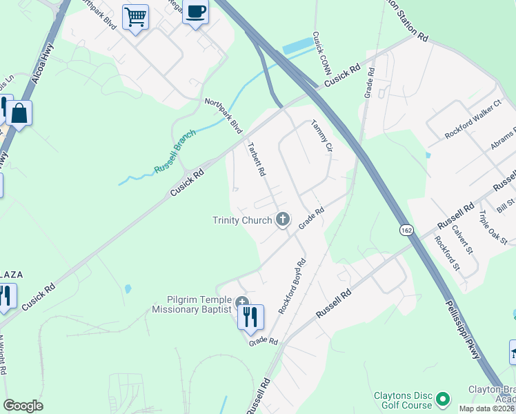 map of restaurants, bars, coffee shops, grocery stores, and more near 344 Agate Circle in Maryville