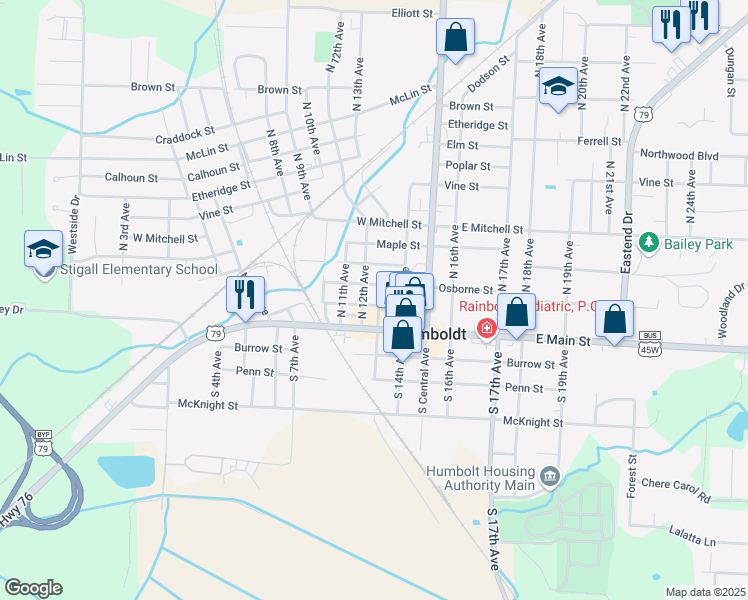 map of restaurants, bars, coffee shops, grocery stores, and more near 200 North 12th Avenue in Humboldt