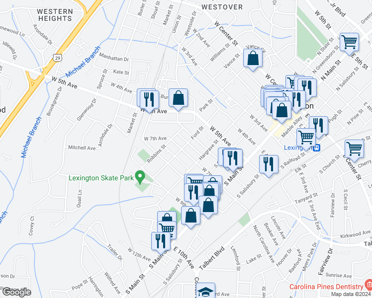 map of restaurants, bars, coffee shops, grocery stores, and more near 224 West 7th Avenue in Lexington