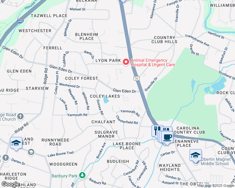map of restaurants, bars, coffee shops, grocery stores, and more near 3312 Felton Place in Raleigh