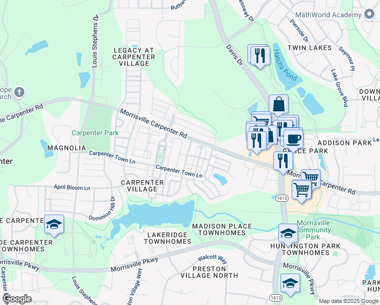 map of restaurants, bars, coffee shops, grocery stores, and more near 117 Potomac Grove Place in Cary
