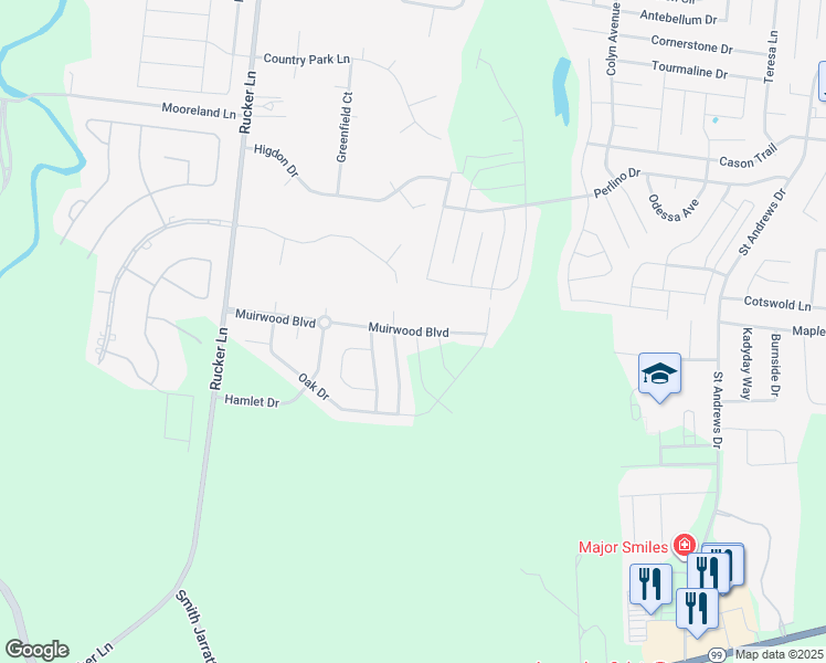 map of restaurants, bars, coffee shops, grocery stores, and more near 1004 Muirwood Blvd in Murfreesboro