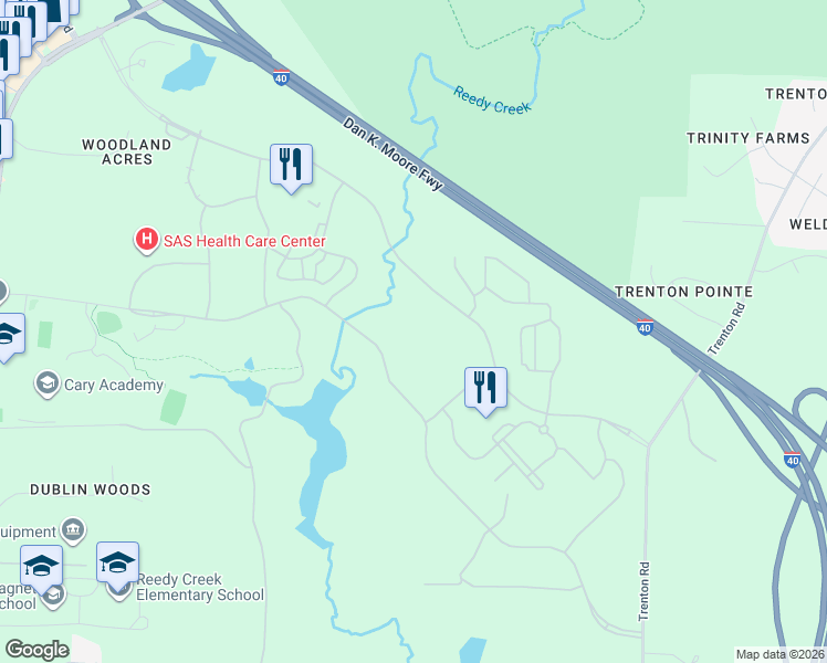 map of restaurants, bars, coffee shops, grocery stores, and more near 720 SAS Campus Drive in Cary